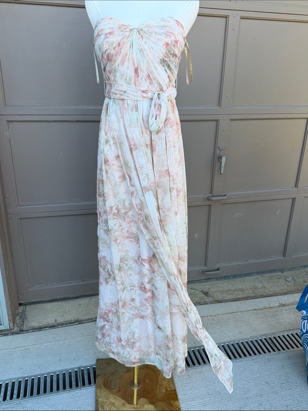 Jenny Yoo Strapless Maxi Dress in Blush and Sage Floral Anthropologie